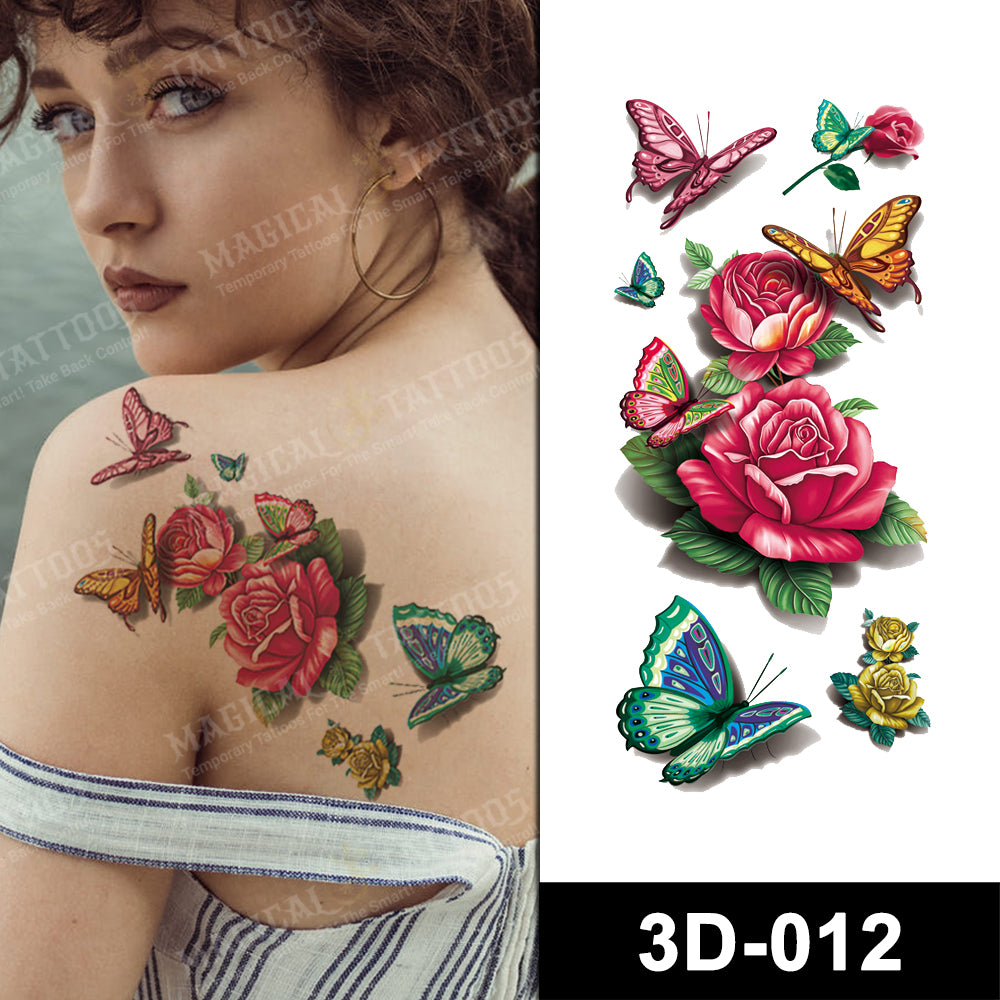 3D - Butterflies on Roses