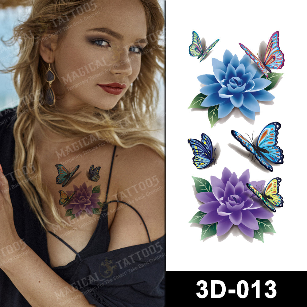 3D - Butterflies on Lotus Flowers