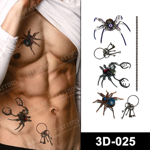 3D - Metal Spiders with Keys and Chain