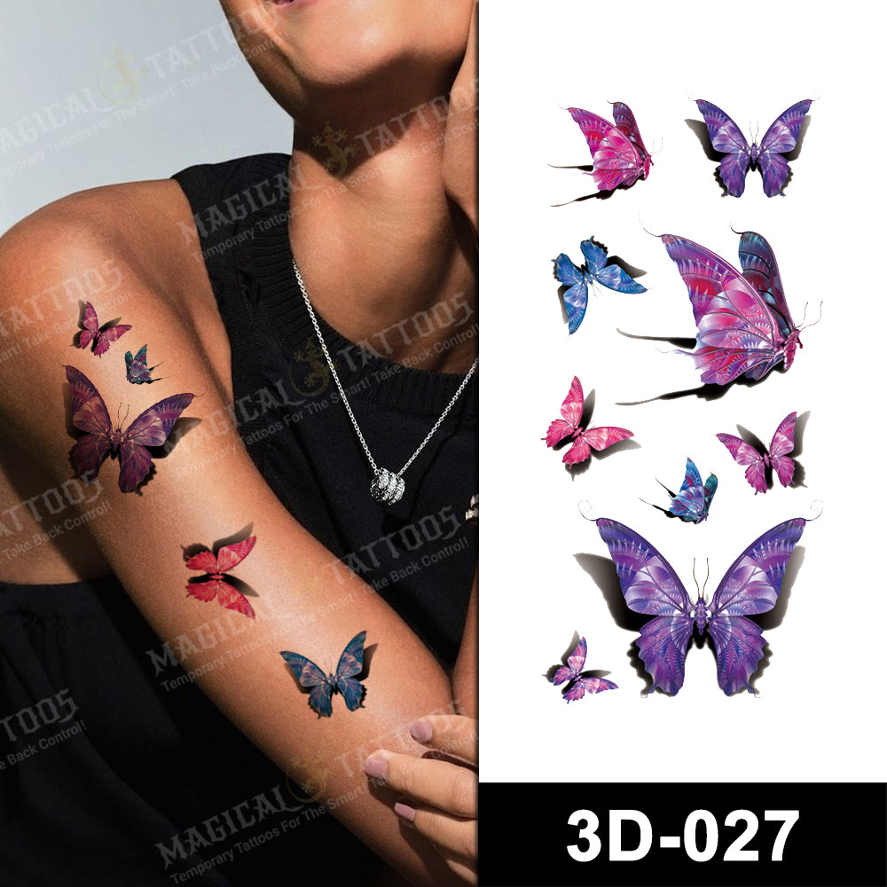 3D - Butterflies Sizes Purple and Pink